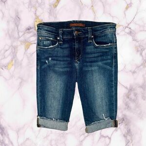 Joe’s Jeans Dark Wash Distressed ‘Kalia’ Mid-Rise Skinny Bermuda Shorts Size 26